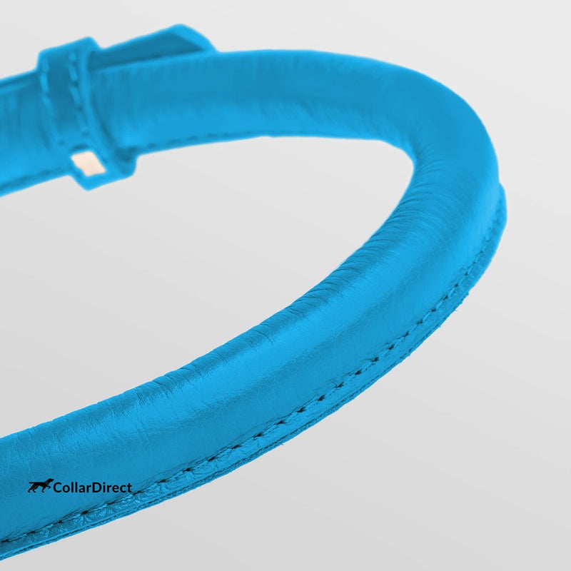 CollarDirect Rolled Leather Dog Collar, Soft Padded Round Puppy Collar, Handmade Genuine Leather Collar Dog Small Large Cat Collars 13 Colors (15-19 Inch, Light Blue Textured) - Image 2